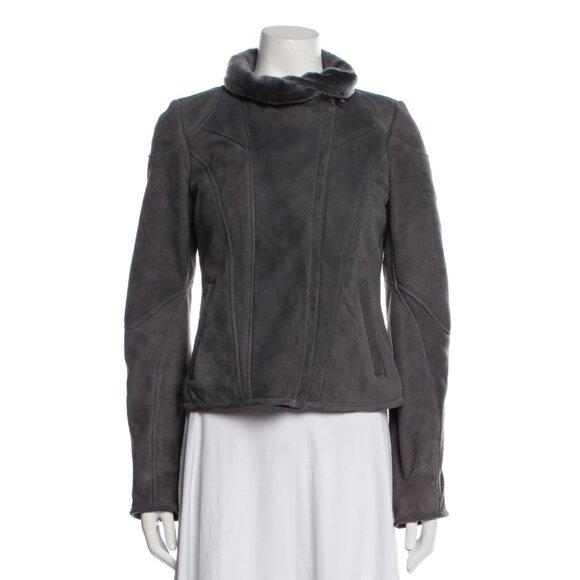 Stephen Italy 100% Leather Women's Jacket - Grey Shearling - Picture 1 of 3